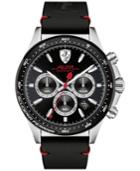 Ferrari Men's Chronograph Pilota Black Leather Strap Watch 45mm 0830389