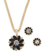 Charter Club Gold-tone Crystal And Stone Flower Pendant Necklace & Stud Earrings