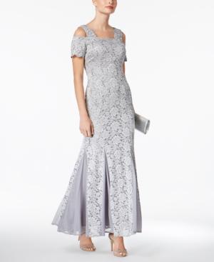 R & M Richards Petite Lace Cold-shoulder Gown