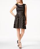 Vince Camuto Foil Lattice-print Pleated Fit & Flare Dress