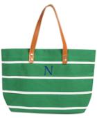Cathy's Concepts Personalized Green Striped Tote With Leather Handles