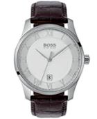 Boss Hugo Boss Men's Master Brown Leather Strap Watch 41mm