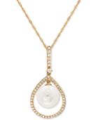 Honora White Cultured Freshwater Pearl (9mm) & Diamond (1/5 Ct. T.w.) 18 Pendant Necklace In 14k Gold