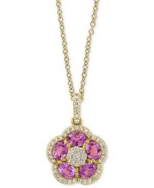 Effy Pink Sapphire (1-1/5 Ct. T.w.) & Diamond (1/4 Ct. T.w.) Flower 18 Pendant Necklace In 14k Gold