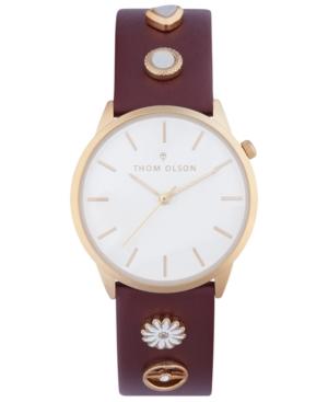 Thom Olson Women's Burgundy Leather Strap Watch 34mm