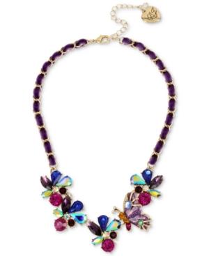 Betsey Johnson Gold-tone Multi-stone Butterfly & Ribbon Statement Necklace, 16 + 3 Extender