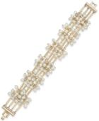 I.n.c. Gold-tone Shaky Imitation Pearl Multi-row Flex Bracelet, Created For Macy's