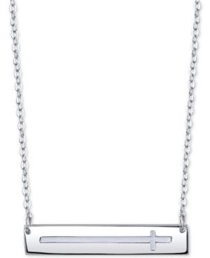 Unwritten East-west Cross Horizontal Bar 18 Pendant Necklace In Sterling Silver