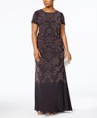 Betsy & Adam Plus Size Beaded Scoop-back Gown
