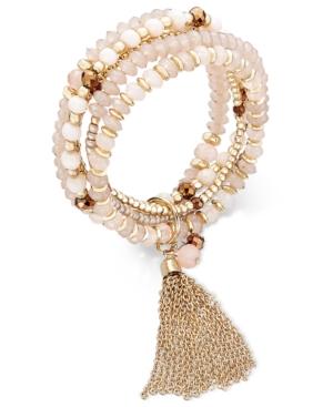 Inc International Concepts Gold-tone Multi-row Beaded Chain Tassel Stretch Bracelet, Only At Macy's
