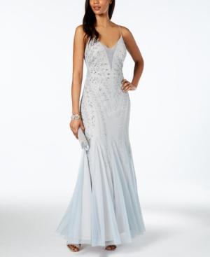 Adrianna Papell Beaded Mesh Low-back Gown