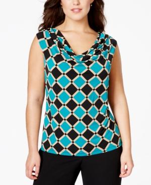 Kasper Plus Size Printed Drape-neck Top
