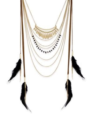 Inc International Concepts Gold-tone Black Feather Statement Necklace, Only At Macy's