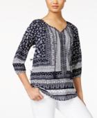 Style & Co. Printed Three-quarter-sleeve Top, Only At Macy's