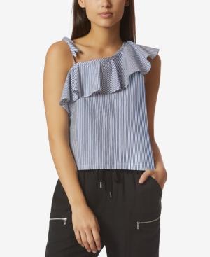 Avec Les Filles Cotton Asymmetrical Menswear-stripe Top