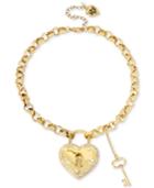 Betsey Johnson Gold-tone Pave Crystal Heart Lock Pendant Necklace