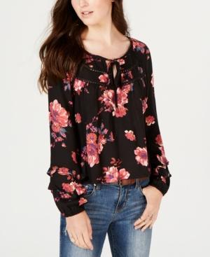 American Rag Juniors' Printed Crochet-trim Peasant Top, Created For Macy's