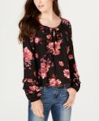 American Rag Juniors' Printed Crochet-trim Peasant Top, Created For Macy's