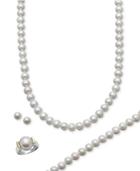 Belle De Mer Pearl Jewelry Set, 14k Gold And Sterling Silver Cultured Freshwater Pearl Necklace, Bracelet, Ring, And Stud Earring Set