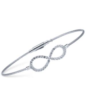 Charriol Women's Laetitia White Topaz-accent Infinity Stainless Steel Bendable Cable Bangle Bracelet