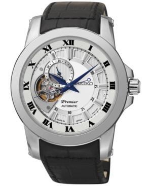 Seiko Men's Automatic Black Leather Strap Watch 42mm Ssa245