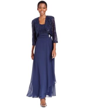 R & M Richards Sequined Petite Lace Dress And Jacket