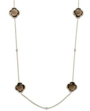 14k Gold Necklace, Smokey Topaz (48 Ct. T.w.) And Diamond (1/6 Ct. T.w.) Necklace