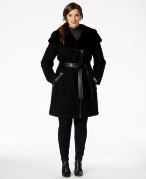 Via Spiga Plus Size Hooded Mixed-media Walker Coat