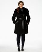 Via Spiga Plus Size Hooded Mixed-media Walker Coat