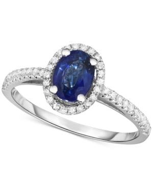 Sapphire (3/4 Ct. T.w.) & Diamond (1/6 Ct. T.w.) Halo Ring In 14k White Gold