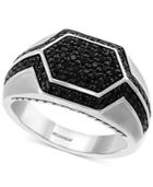Effy Men's Black Sapphire Geometric Ring (1-1/2 Ct. T.w.) In Sterling Silver