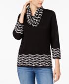 Alfred Dunner Talk Of The Town Sweater With Removable Patterned Scarf