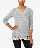 Miss Chievous Juniors' V-neck Lace-trim Tunic