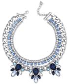 Guess Silver-tone Blue And Clear Crystal Statement Necklace