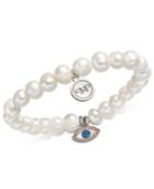 Paul & Pitu Naturally Two-tone Pave Eye & Freshwater Pearl Stretch Bracelet