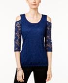 Ny Collection Petite Cold-shoulder Lace Top