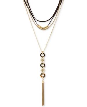 Lucky Brand Gold-tone Tortoise-look Multi-layer Choker Lariat Necklace, 13-1/2+ 1 Extender