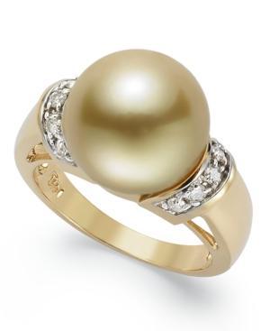 14k Gold Ring, Golden South Sea Pearl (12mm) And Diamond (1/4 Ct. T.w.) Ring
