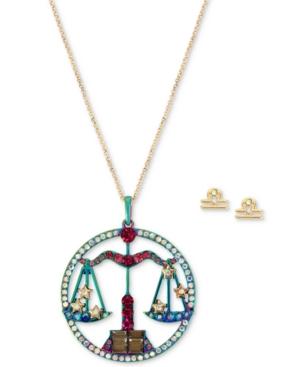 Betsey Johnson Two-tone Multi-stone Libra Zodiac Pendant Necklace & Stud Earrings