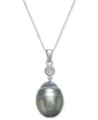 Cultured Black Tahitian Pearl (12 Mm) And Diamond Accent Pendant Necklace In 14k White Gold