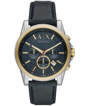 Ax Armani Exchange Men's Chronograph Blue Leather Strap Watch 44mm
