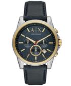 Ax Armani Exchange Men's Chronograph Blue Leather Strap Watch 44mm