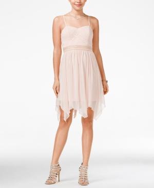 Bcx Juniors' Glitter-lace Handkerchief-hem A-line Dress