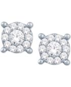 Diamond Halo Cluster Stud Earrings (1/10 Ct. T.w.) In 10k White Gold