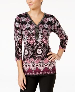 Jm Collection Printed Embellished Top, Created For Macy's