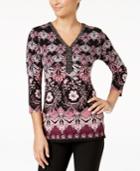 Jm Collection Printed Embellished Top, Created For Macy's