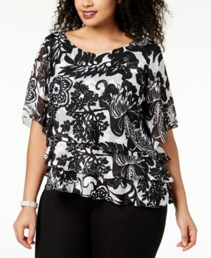Alex Evenings Plus Size Printed Tiered Top