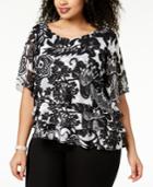 Alex Evenings Plus Size Printed Tiered Top