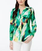 Calvin Klein Split-neck Watercolor Blouse