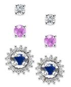 Sterling Silver Earring Set, Pink (3/8 Ct. T.w.), White (3/8 Ct. T.w.) And Blue Sapphire (3/8 Ct. T.w.) And Diamond Accent Jacket Interchangeable Stud Set
